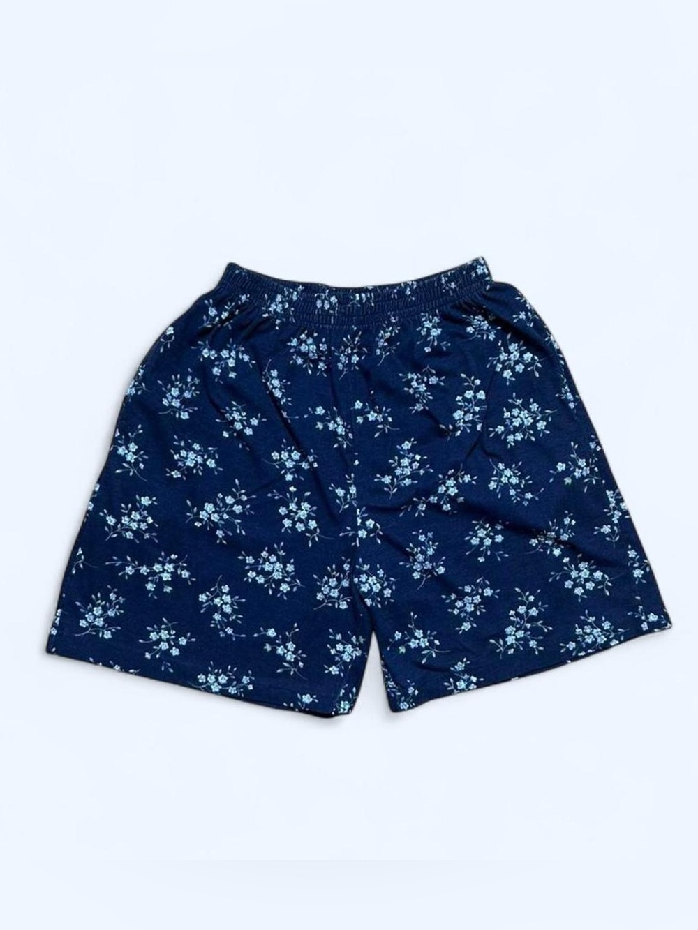 VTG Women’s High-Waist Navy Floral Pull-On Shorts w/ Pockets